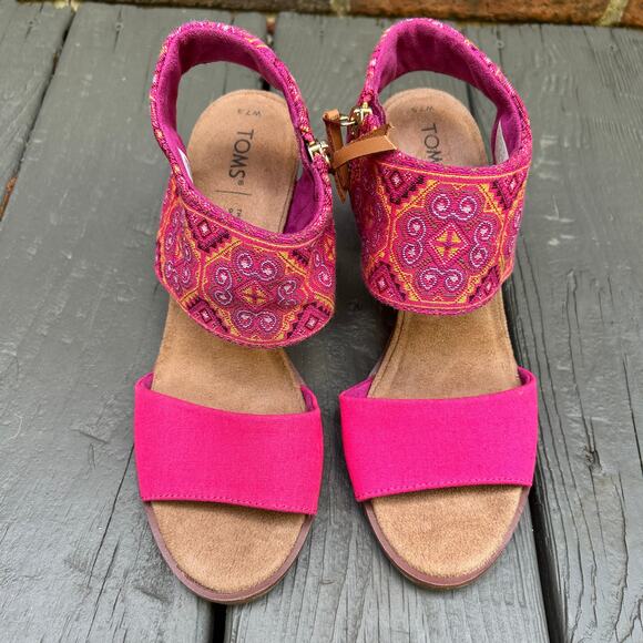 Toms Sandals Womens Majorca Pink Zip Up Cutouts Open Toe Block Heel Dress Sz 7.5 - Picture 1 of 9